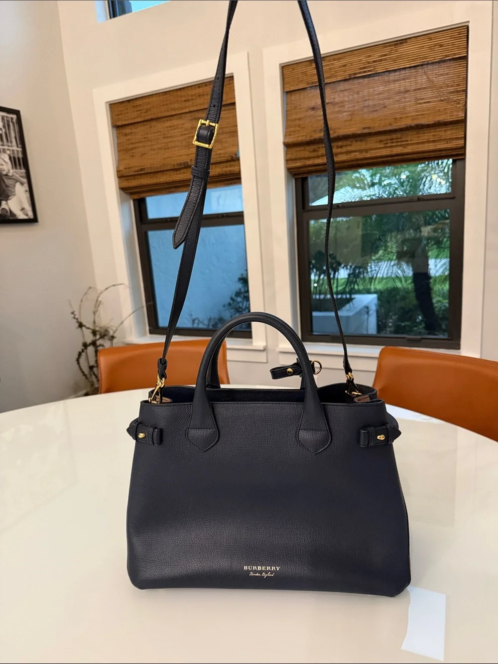 Burberry Navy Pebbled Leather Structured Top-Handle Tote - Picture 4 of 7